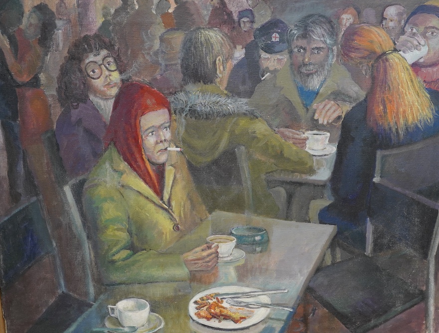 Geoffrey Underwood (1927-2000), oil on canvas, 'The Supper', details verso, 71 x 91cm. Condition - fair